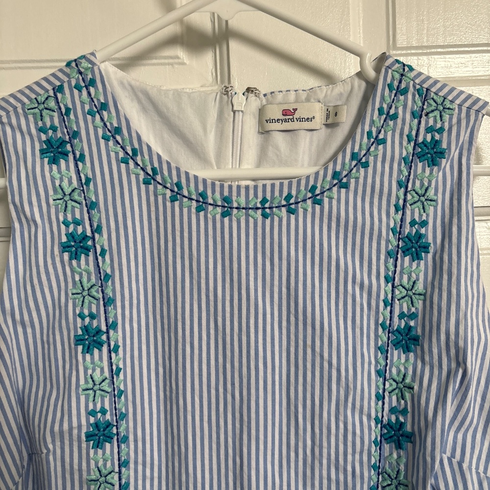 Vineyard Vines Blue and White Striped Embroidered Mini Dress - Picture 2 of 3